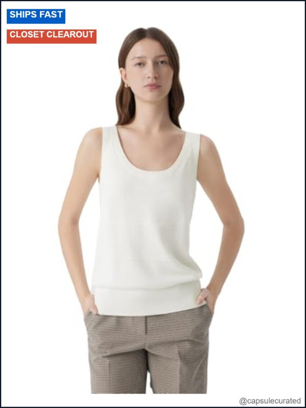 Women Cashmere Silk Blend Sleeveless Scoop Neck Sweater Vest Tank Top